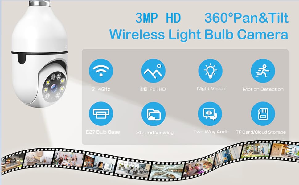 Cámara Bombillo 360° WiFi – Seguridad Inteligente con Visión Nocturna y Detección de Movimiento