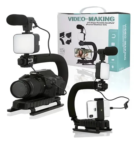 📸 Estabilizador Profesional “Video-Making” + Luz LED de 49 + Soporte para Teléfono / Cámara