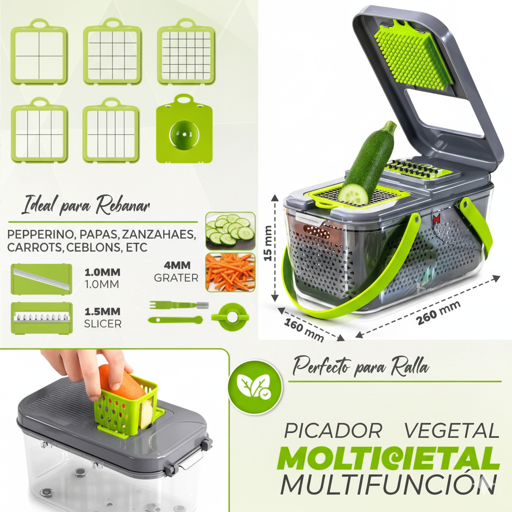 Cortador de Verduras 25 en 1 – Profesional, Acero Inoxidable, Súper Completo