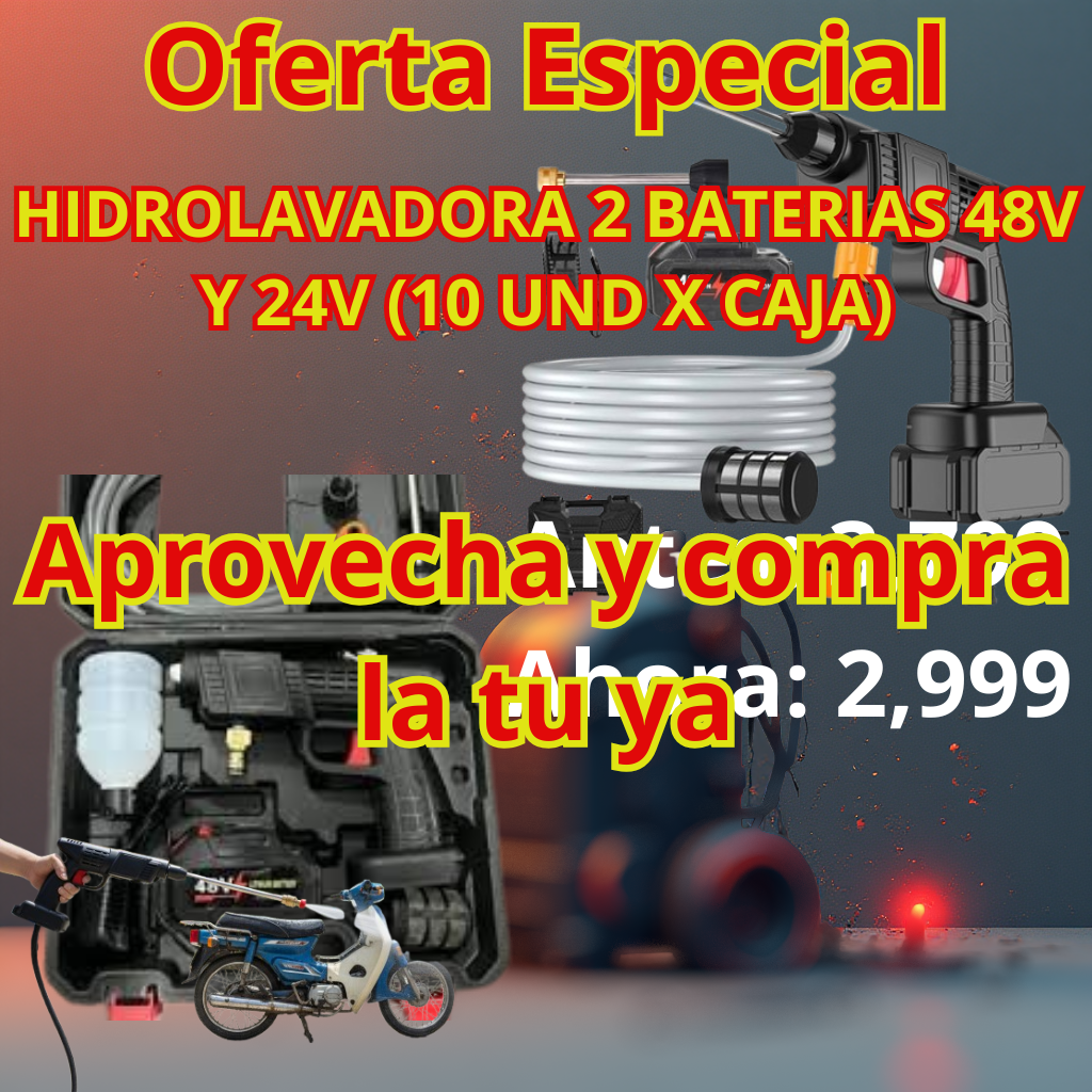 Hidrolavadora Inalámbrica 48V + 24V (2 Baterías) – 435 PSI | Potente, Portátil y Multifuncional